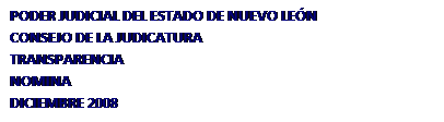 Cuadro de texto: PODER JUDICIAL DEL ESTADO DE NUEVO LEN
CONSEJO DE LA JUDICATURA 
TRANSPARENCIA
NOMINA
DICIEMBRE 2008