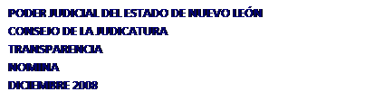 Cuadro de texto: PODER JUDICIAL DEL ESTADO DE NUEVO LEN
CONSEJO DE LA JUDICATURA 
TRANSPARENCIA
NOMINA
DICIEMBRE 2008