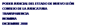Cuadro de texto: PODER JUDICIAL DEL ESTADO DE NUEVO LEN
CONSEJO DE LA JUDICATURA 
TRANSPARENCIA
NOMINA
DICIEMBRE 2008
