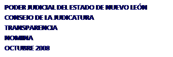 Cuadro de texto: PODER JUDICIAL DEL ESTADO DE NUEVO LEN
CONSEJO DE LA JUDICATURA 
TRANSPARENCIA
NOMINA
OCTUBRE 2008