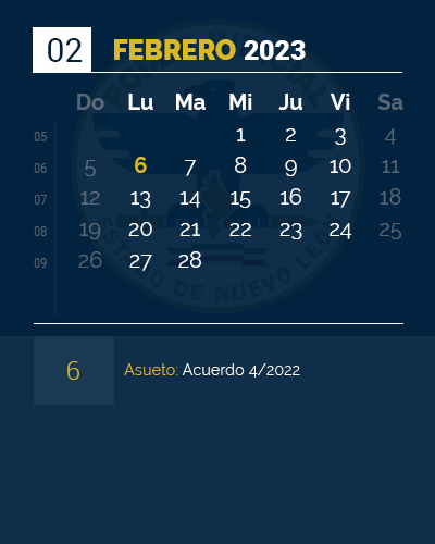 Calendario de Febrero 2023