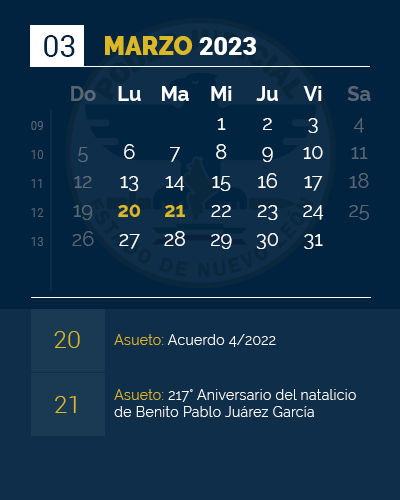 Calendario de Marzo 2023