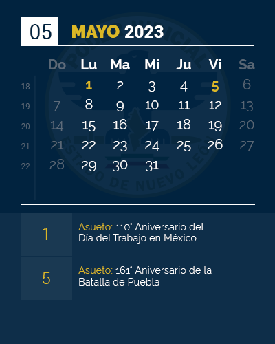 Calendario de Mayo 2023